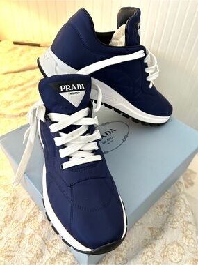PRADA Nylon PRAX Sneakers - 1E245L -  Blue White